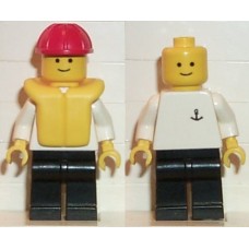 boat005 Boat Worker - Torso with Anchor, Black Legs, Red Construction Helmet, Life Jacket